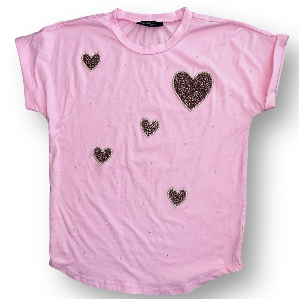Ontwelfth Pink Beaded Heart with Pearls Short Sleeve T-Shirt